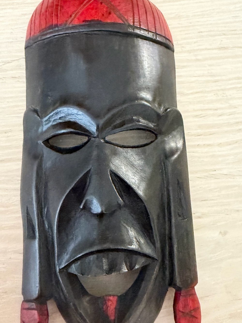 Handcrafted Wooden Tribal Wall Mask in Black and Red